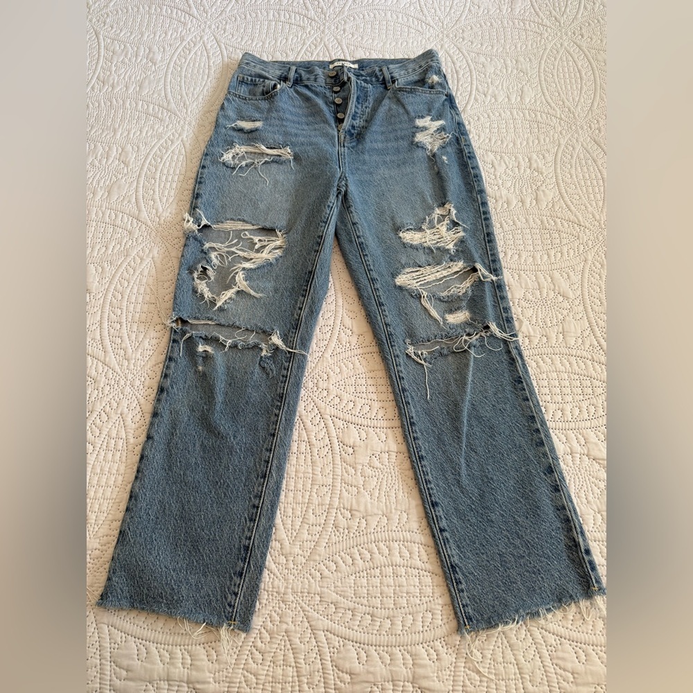 PacSun Blue Straight Leg Distressed Jeans